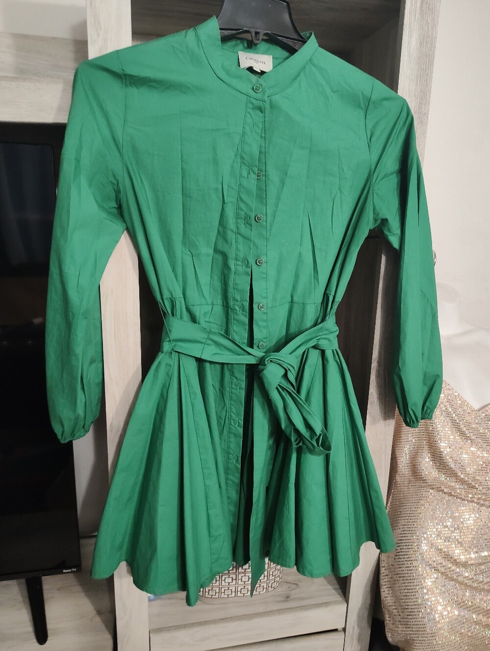 Choklate Paris Concept K Green Button-Front Tie-Waist Dress SZ Small Excellent C